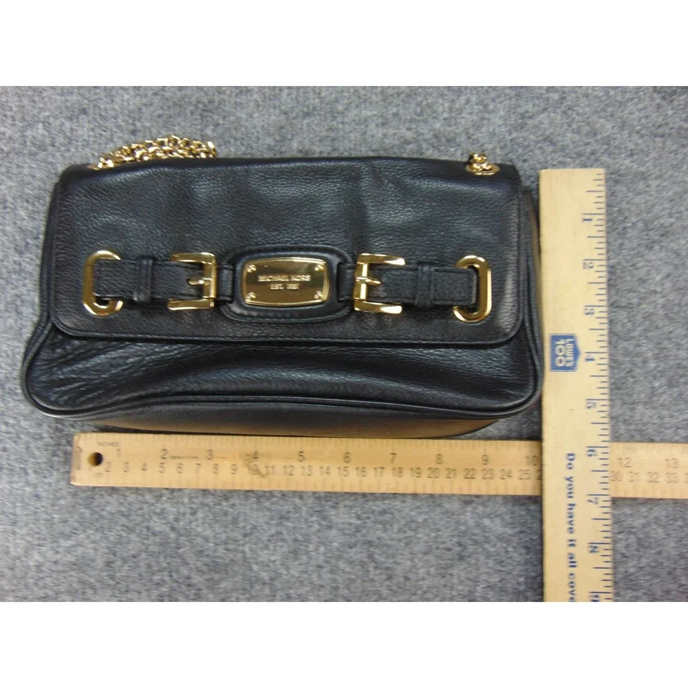 Michael Kors Bedford Black Leather‎ Gold Chain Strap Flap Clutch Crossbody Bag